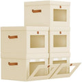 Homsorout Storage Bins with Lid – Closet Organizer with Side Opening and Clear Window, Foldable Stackable Fabric Basket for Clothes, Home, Office - 13.77" x 11.8" x 9.8", 5 Pack, Beige by Homsorout