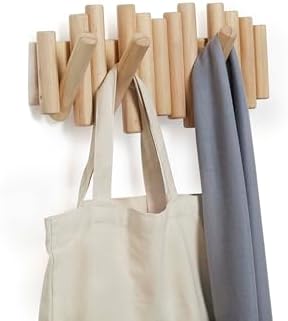 Umbra Picket Wall-Mounted Coat Rack Rail Hook with 5 Retractable Wood Pegs – Modern, Space-Saving Storage Organizer, Natural (Pack of 3) - Image 5