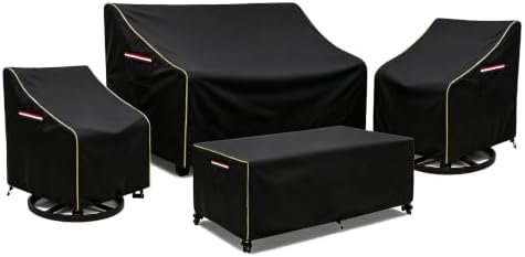 4-Piece Patio Furniture Cover Set, 600D Heavy Duty Outdoor Furniture Covers Waterproof — Fits 3-Seater Sofa, Swivel Rocker Chair & Coffee Table, All Weather Outdoor Protection, Small by Wavecover