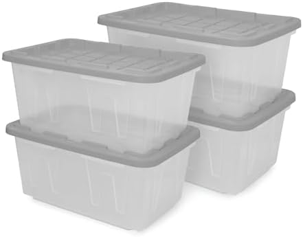 CX 27-Gallon Heavy Duty Clear Stackable Storage Bins with Lids, 4 Pack Gray by BLACKYELLOW