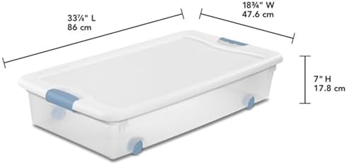 Sterilite 8-Pack Wheeled Latching Box, Plastic Under Bed Storage Bins with Lids, 56 Quart - Large Clear Stackable Tote Organizer Containers for Closet, Bedroom, Bathroom, and Office Organization - Image 2