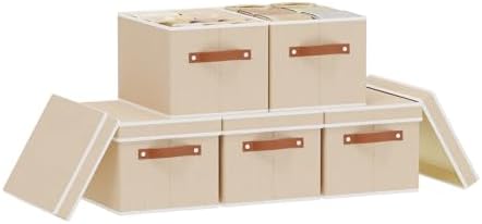 Beige Foldable Storage Bins,10.2×7.8×6.7 In,Shelf Baskets,5-Pack by YheenLf