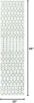 Eyely Moroccan Woven Runner Rug 2X8 Green/Ivory, Indoor Outdoor Rug - Image 2