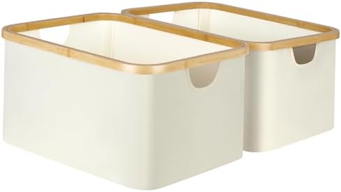 efluky Storage Baskets for Organizing, Fabric Storage Bins with Bamboo Handles, Collapsible Storage Baskets for Shelves and Closet, Beige Set of 2 by efluky