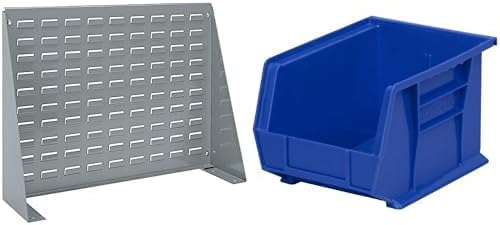 Akro-Mils 28"x8"x20" Steel Louvered Panel Work Bench Storage Rack with 6-Pack of 11 x8 x7 AkroBins Stackable Plastic Storage Bins (Blue), Organization Bundle for Garage, Workshop, Classroom by Akro-Mils