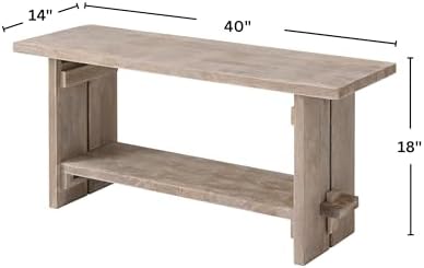 Alaterre Bethel Rustic Solid Wood Entryway Bench with Shelf, Driftwood - Image 2
