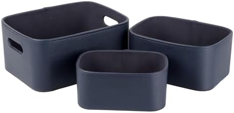 HofferRuffer Faux Leather Storage Baskets Bins with Velvet Lining for Organizing, Storage, Gifts, Set of 3 Nesting Shelf Baskets Decorative Storage Boxes for Home Organization (Blue) - Image 3