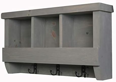 Rooms Organized Cubbie Shelf Wall Mounted Pine Wood Coat Rack with Double Hooks (Classic Grey) - Image 2