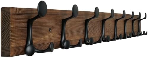 WEBI Coat Rack Wall Mount,43" Solid Wood Coat Hooks Wall Mounted Coat Hanger,16" Hole to Hole,Heavy Duty Hook Rack,8 Triple Hooks for Hanging Coats,Jacket,Hat,Backpack,Farmhouse,Brown by WEBI