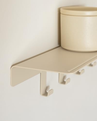 Kazai. Coat Rack Wall Mount with Shelf 'Holmsen' | Coat Rack with Shelf for Storage and Display | Wall Hooks for Hanging Clothes and Purses | Modern Entryway Hangers in Metal | Sand Taupe - Image 3