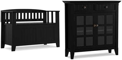 SIMPLIHOME Acadian Storage Bench and Cabinet Set in Black by SimpliHome