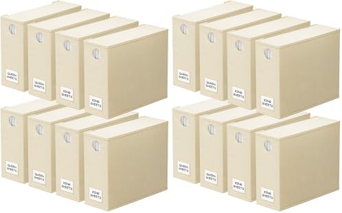 SpaceAid 16 Pack Bed Sheet Organizers and Storage, Foldable Sheet Organizer for Linen Closet, Sheets Set Folder Keeper with Window XL (Queen & King Size) Bedding Container (Beige, 16 Pack) by SpaceAid