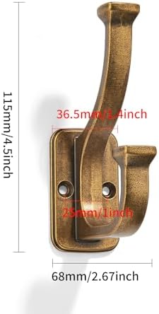 10 Pack 4-1/2inch Antique Brass Coat Hooks zinc Alloy mudroom Hooks, Strong Load-Bearing for Bedroom Entrance wall, Hanging Clothes Hanger Behind the Door, Bathroom Towel Robe Hooks - Image 2