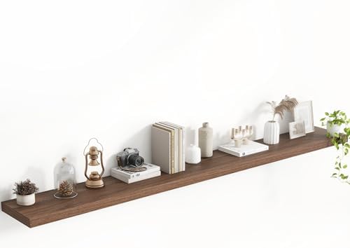 Acovy 72 Inch Floating Shelves, 8 Inch Deep Floating Shelves for Wall, Hanging Shelf with Invisible Brackets, Deep Shelves for Bathroom, Bedroom, Living Room, Walnut, Set of 1 by Acovy