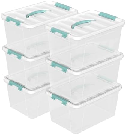 6-Pack Clear Storage Latch Bins, 14 L Plastic Storage Boxes with Lid by Zerdyne