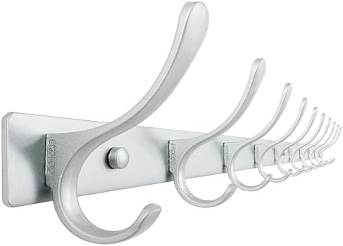 SKOLOO Coat Rack Wall Mounted - 10 Hooks, Heavy Duty, Stainless Steel, Metal Wall Hanger, Sturdy Coat Hooks for Hanging Coats, Jacket, Clothes, Hat, Cold Light Silver by SKOLOO