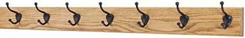 Oak Coat Rack with Oil Rubbed Bronze Hat & Coat Style Hooks (Golden Oak, 36" x 3.5 with 7 Hooks) by PEG+AND+RAIL