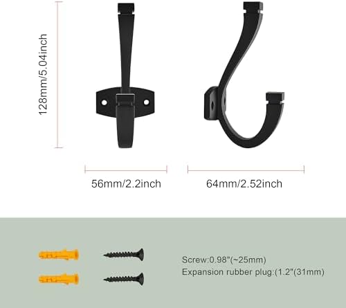 CHIVS （5 Pack Coat and Hat Wall Hooks Double Hooks for Hanging ，Matte Black Towel Hooks，Wall Mount ，Hanger Backpack, Purse, Bag, Towel Organization Decorative Wall Hooks - Image 2