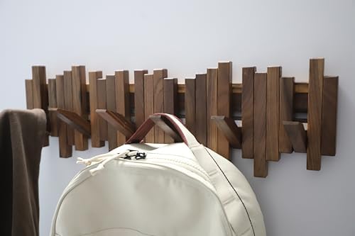 Hardwood Wall Mounted Piano Coat Rack| Flip Down Wall Hook Rack 6 Hooks|Heavy Duty Coat Hooks.Made of Black Walnut.Wall Art - Image 2