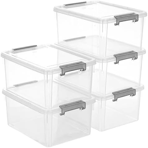 17QT Plastic Storage Bins with Lids, 5Packs Stackable Containers by Anywish