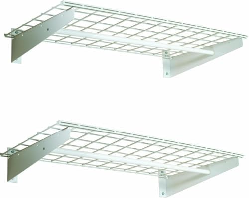 HyLoft 2-Pack Heavy Duty Steel Wall Garage Shelving, 36 in. x 18 in. Adjustable, Includes Hanging Rod, Max Shelf Load 200 Pounds, Item 777, White Powder Coated Finish by Hyloft