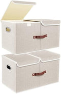 TYEERS Extra Large Collapsible Storage Bins with Lids and Compartments, Washable, Fabric Storage Boxes, 21.7x13x11.8 inches, 2 Pack, Beige by StorageOrganization