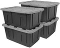 CX Heavy Duty 27-Gallon Stackable Storage Bins with Lids, Gray, 4 Pack by BLACKYELLOW