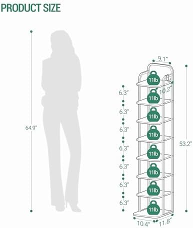 Hzuaneri 8 Tiers Vertical Shoe Rack, Tall Shoe Shelf with 2 Hooks - Image 2