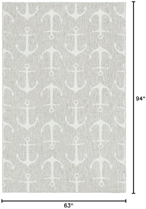 Unique Loom Outdoor Coastal Collection Area Rug - Ahoy (5' 3" x 7' 10" Rectangle, Gray/ Ivory) - Image 2