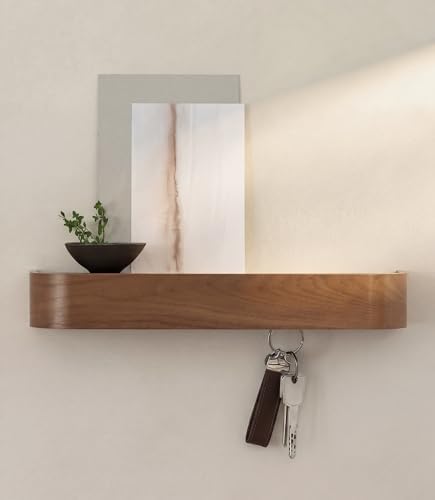 Kazai. Key Holder 'Toke' | Minimalist Key Hook Design from Berlin | Modern Key Holder Wall Mount with Wooden Shelf | Key Rack for Wall as Entryway Organizer | Walnut by KAZAI