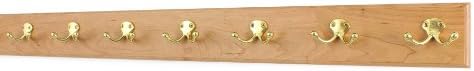 Cherry Coat Rack with Solid Brass Double Style Hooks (Natural, 36" x 3.5 with 7 hooks) by PEG+AND+RAIL