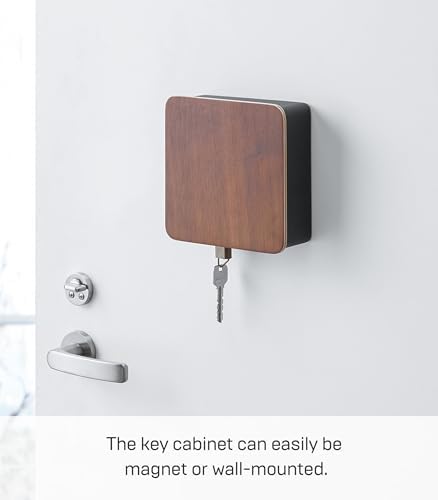 YAMAZAKI Home Rin Square Magnetic Key Cabinet - Wood Accented Keychain Organizer - Steel + Wood - Image 4