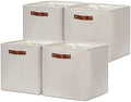DULLEMELO Storage Bins, 4 Pack Of 13x13x13 Decorative Storage Cube Bins Suit Office, Home, Shelves And Closet, Cube Storage Bin with Leather handle(4 Pack - 13" Beige) by DULLEMELO