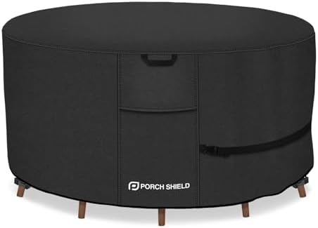 Porch Shield Waterproof 600D Round Patio Table Cover 62 inch, Black by PorchShield