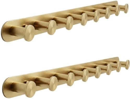 2-Pack Gold Wall Mounted Coat Rack with 8 Hooks, 304 Stainless Steel by PREMIUMHOMELIFE