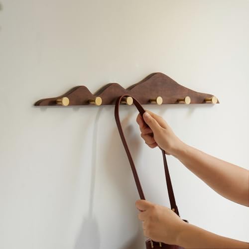 Wall Coat Rack, Walnut Wood, 6 Hooks - Image 6
