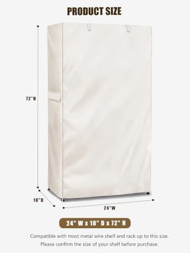 Rileytee Wire Shelf Cover,Heavy Duty 600D Dustproof Waterproof Shelf Covers for Shelving,Outdoor Storage Rack Cover for Wire Rack with Zipper,White,24" W x 18" D x 72" H - Image 2