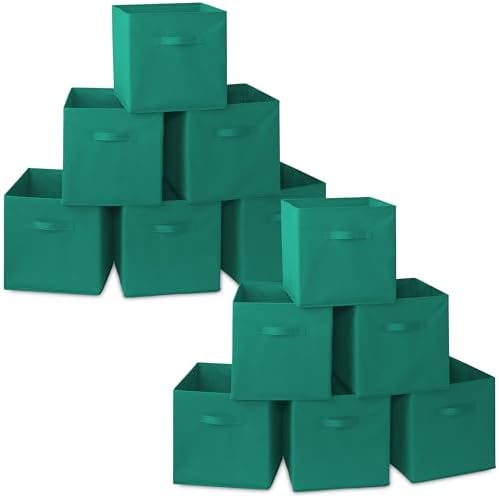Casafield Set of 12 Collapsible Fabric Cube Storage Bins, Teal - 13" Foldable Cloth Baskets for Shelves, Cubby Organizers & More by Casafield