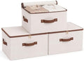 Tuza 3 Pcs Rigid Storage Bins with Zipper Lid, Cotton Linen Fabric Storage Boxes, Foldable Shelves Clothes Storage Cubes with Handles for Wardrobe, Closet(Beige, 42L) by LOVEWHEREYOULIVE