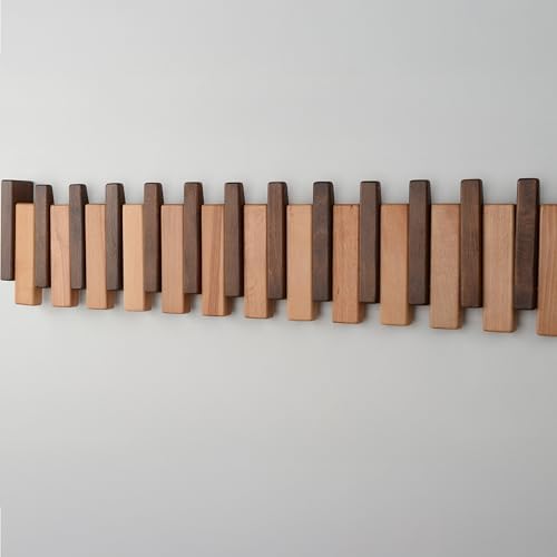 Beech Piano Key Coat Rack with 12 Flip Hooks - Image 7