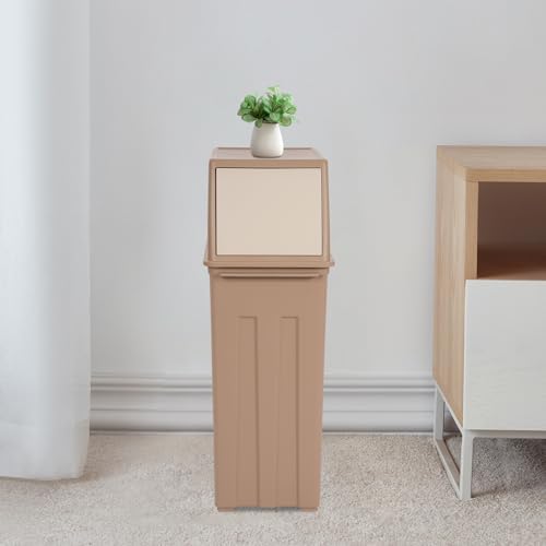 8 Gallon Trash Can,Large Capacity Slim Trash Can with Hinged Flap Cover, Floorstanding Tall and Narrow Trash Bin, Indoor/Outdoor Waste Can for Living Rooms, Kitchens, Balconies, Patios (Light Coffee) - Image 4