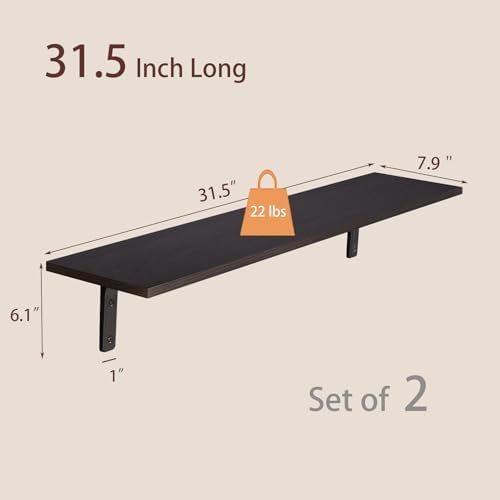DINZI LVJ Long Wall Shelves, 31.5Inch Wooden Wall Mounted Shelves, Set of 2 - Image 3