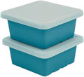 ECR4Kids Stackable Square Bins with Non-Snap Lids, Multipurpose Organization, Turquoise, 2-Pack by ECR4Kids