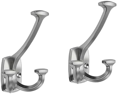 10 Pack Brushed Satin Nickel Hooks Large Wall Mounted Decorative Solid Heavy-Duty Double-Sided Coat Hooks Triple Coat Hook Towels Coats Robes Towels Bag Bathroom Three Prong Coat Hook by Unknown