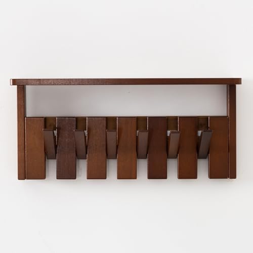 Wooden Coat Rack Wall Mount with Shelf, Heavy Duty Entryway Organizer with 6 Hooks,Coat Hooks Hanger for Coats, Hats, Bags & Towels, Walnut Wall Hanger for Hallway, Bedroom, Kitchen (6 Hooks) by Unknown