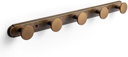Goo-Ki Antique Brass Coat Rack Wall Mount with Orbit Rim Backplate, Heavy Duty Zinc Coat Hooks Wall Mounted, Vintage Rustic Hat Hanger and Towel Rack for Entryway, Mudroom, and Bathroom (5 Hooks) by Home