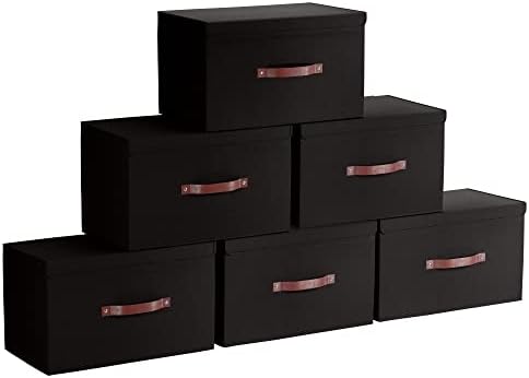 Ornavo Home 6 Pack Collapsible Storage Bins with Lid, 16.5x11.8x7.5, Black by OrnavoHome