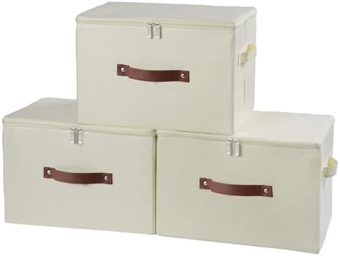 3PCS Storage Bins with Zipper Lid Decorative Lidded Boxes Basket by HYVAKUPPA