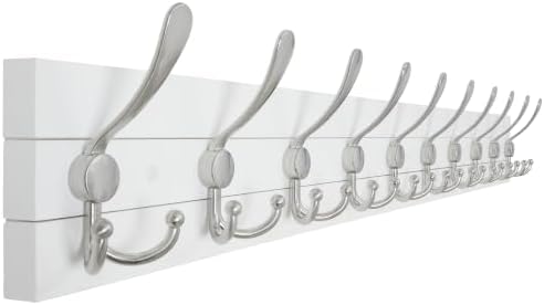 SKOLOO Matte White Solid Wood Wall Mounted Coat Rack, 10 Hooks, 38.6" Long - Kitchen, Mudroom, Entryway, Bathroom - Includes Mounting Hardware, Wall Coat Hanger, Towel Rack by SKOLOO