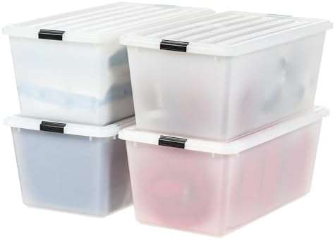 IRIS USA 4-Pack 91 Qt Stackable Storage Bins with Lids, Pearl by IRISUSA